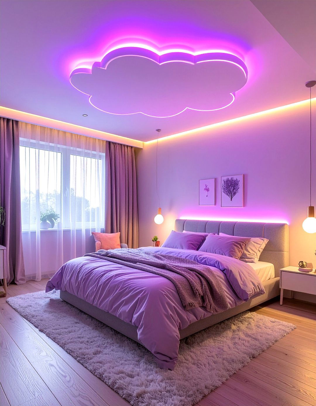 LED Cloud Ceiling Feature - 40 Teenage Girl Bedroom Ideas for a Stylish and Personal Space