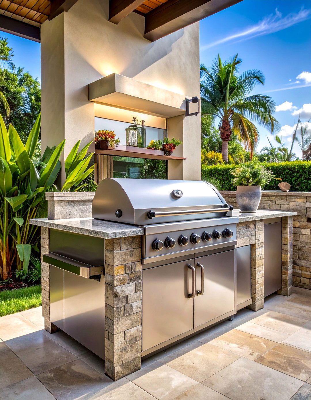 Lanai Kitchen Featuring a Built in Smoker - 20 Lanai Kitchen Ideas for Outdoor Cooking