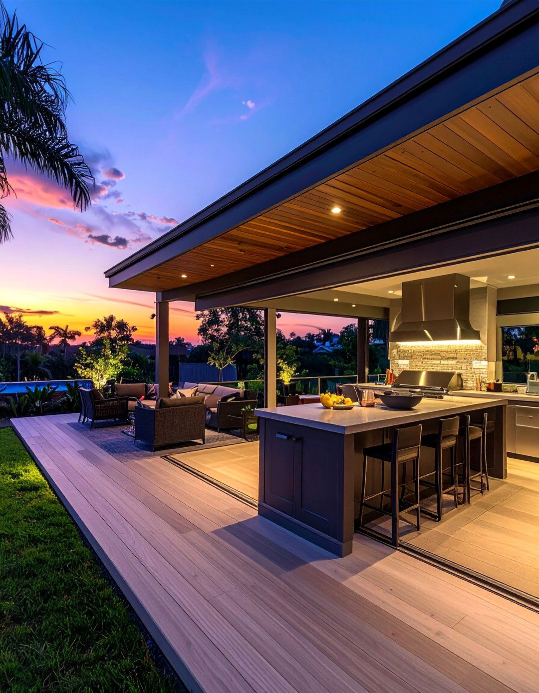 Lanai Kitchen with Retractable Wall Screens - 20 Lanai Kitchen Ideas for Outdoor Cooking