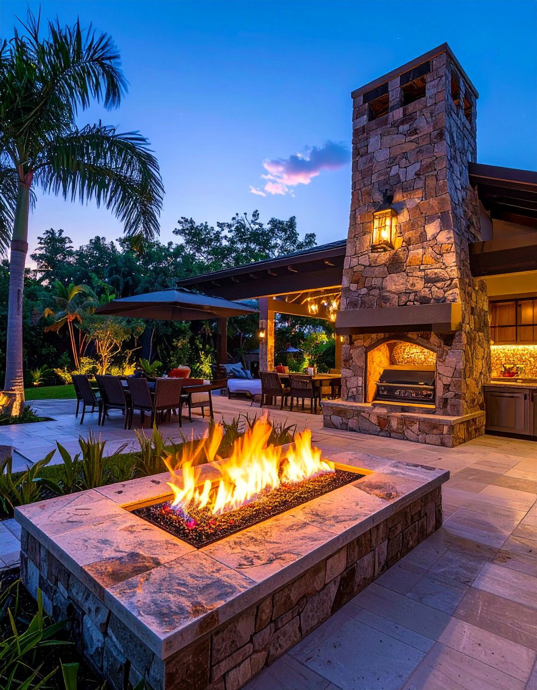 Lanai Kitchen with a Cozy Fireplace - 20 Lanai Kitchen Ideas for Outdoor Cooking