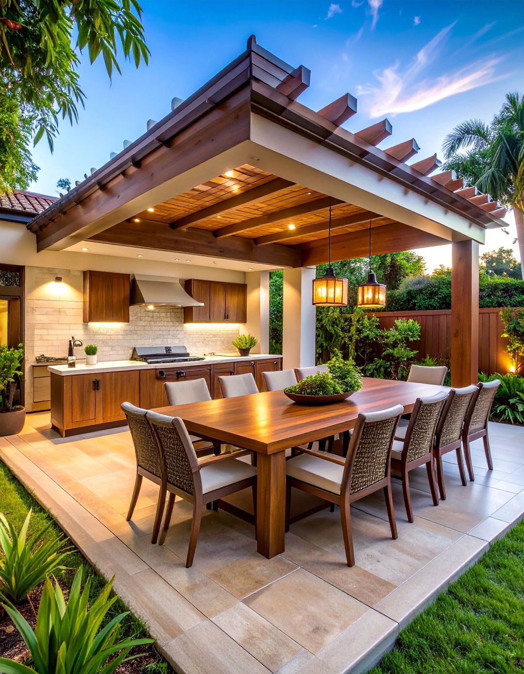 Lanai Kitchen with a Full Outdoor Dining Area - 20 Lanai Kitchen Ideas for Outdoor Cooking