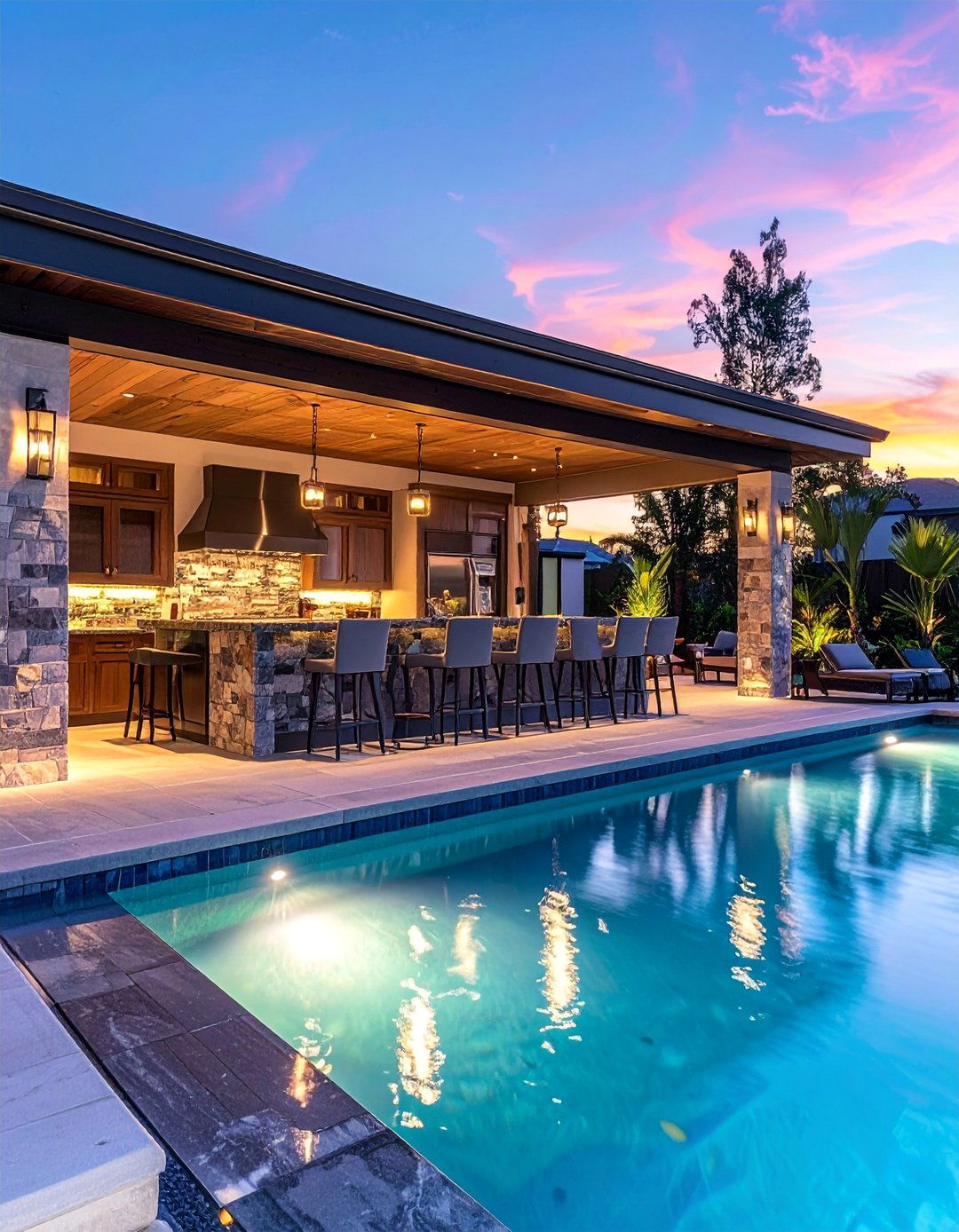 Lanai Kitchen with a Swim Up Bar - 20 Lanai Kitchen Ideas for Outdoor Cooking