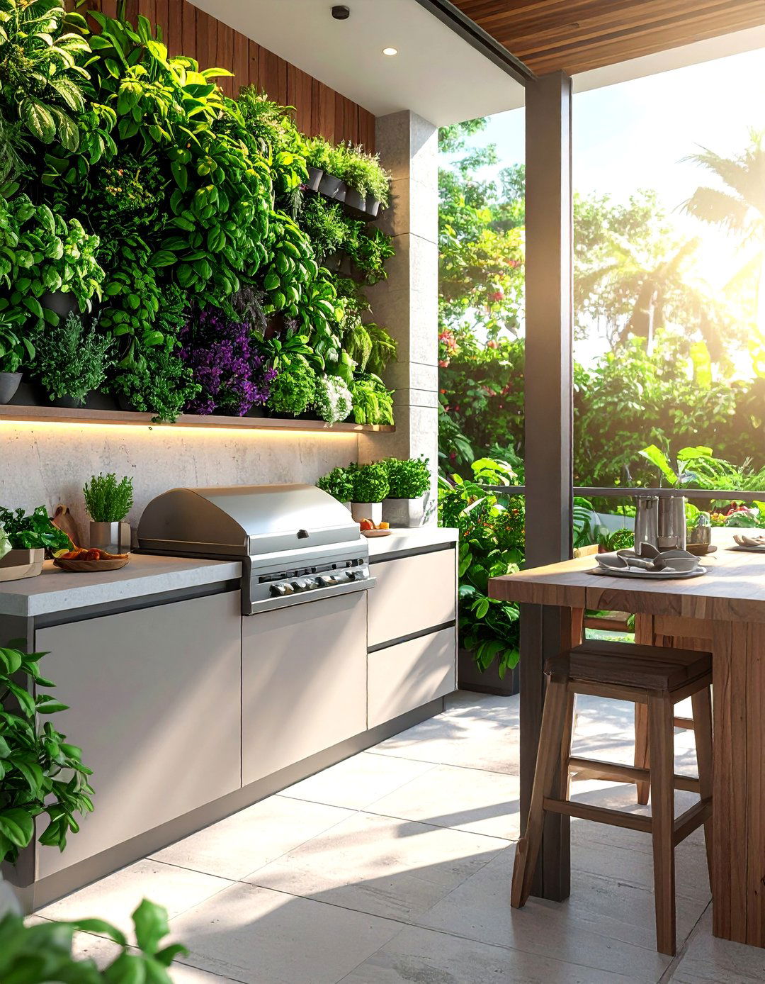 Lanai Kitchen with a Vertical Herb Garden - 20 Lanai Kitchen Ideas for Outdoor Cooking