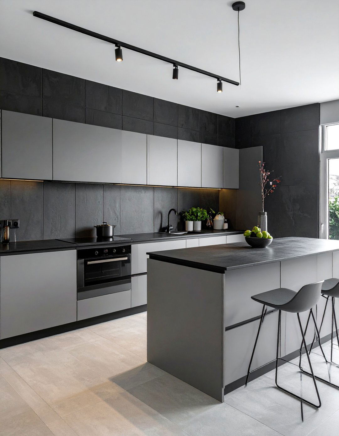 Large Format Black Tile Backsplash - 30 Kitchen With Black Backsplash Ideas for a Bold Look
