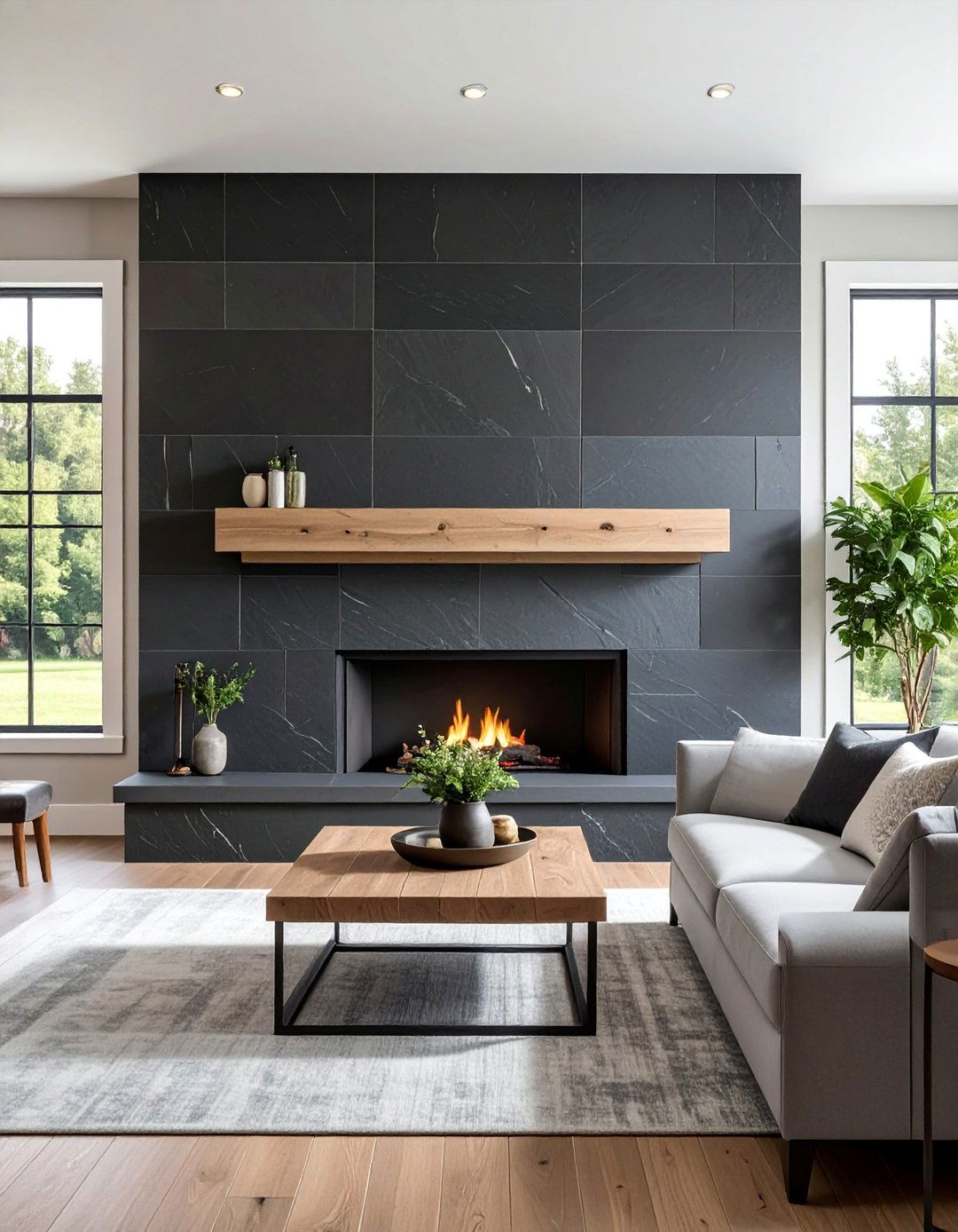 Large Format Slate Farmhouse Fireplace Tile - 30 Farmhouse Fireplace Tile Ideas for a Cozy Ambiance