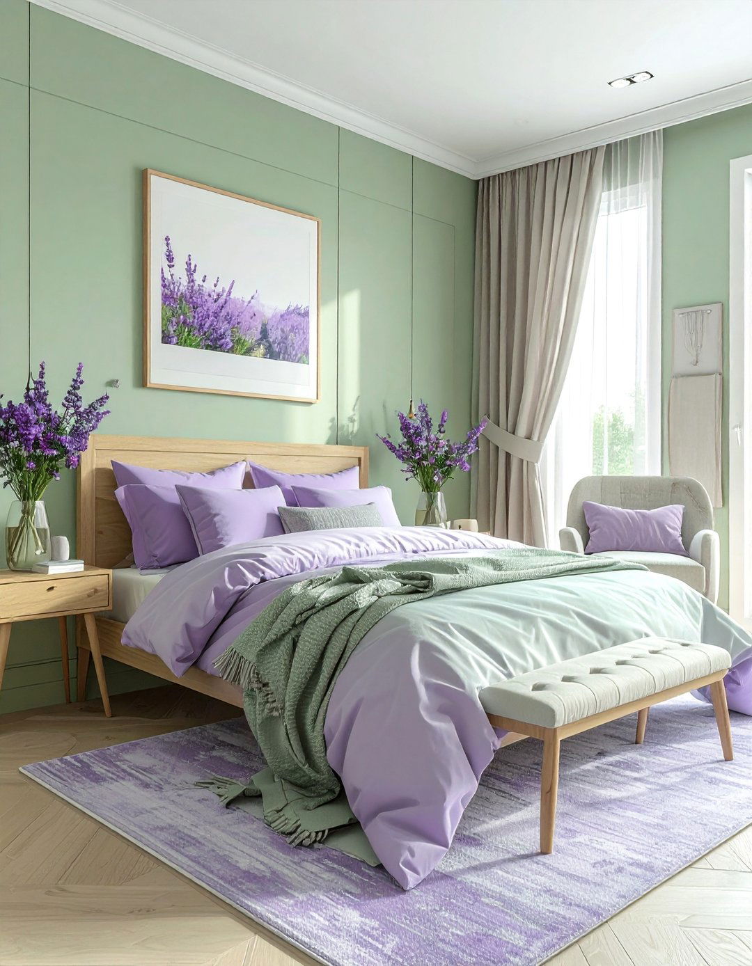 Lavender and Sage Green Pastel Retreat - 30 Colorful Bedroom Ideas for a Vibrant Space