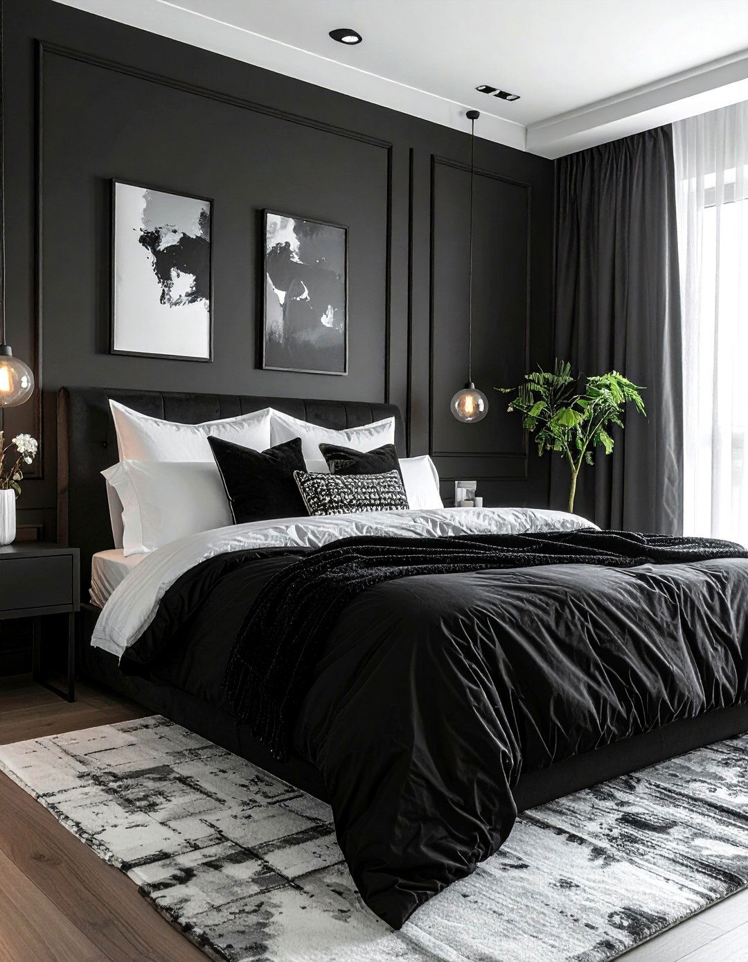 Layered Black and White Bedding - 40 Black and White Bedroom Ideas for Elegance