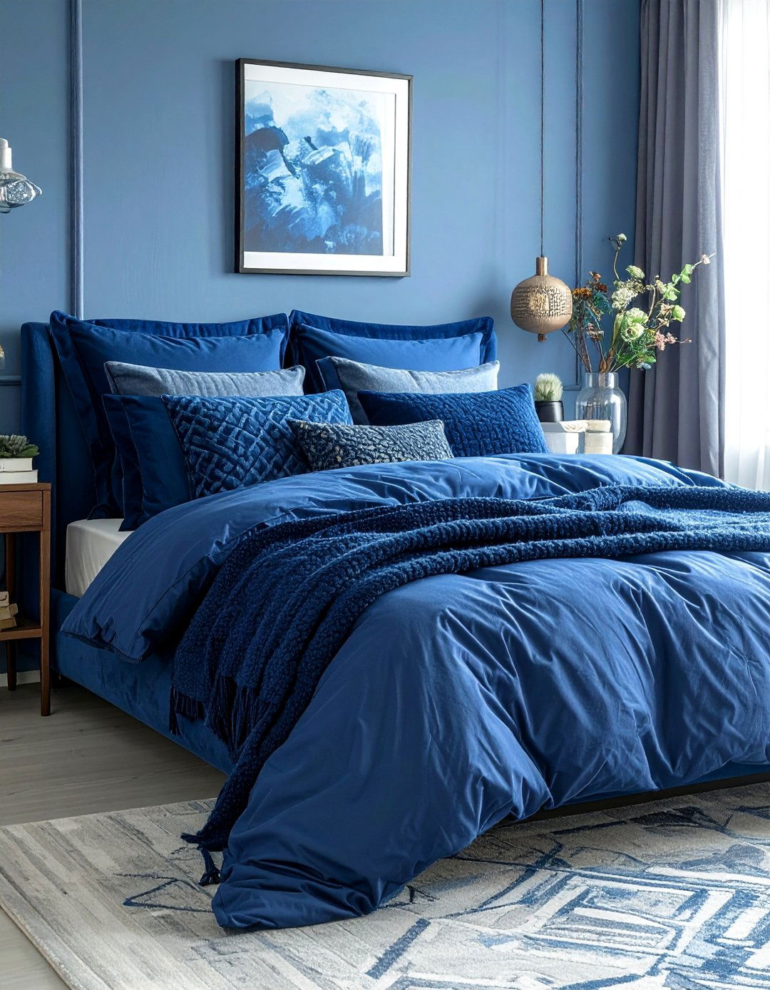Layered Blue Bedding and Textiles - 40 Blue Bedroom Ideas for a Serene and Relaxing Atmosphere