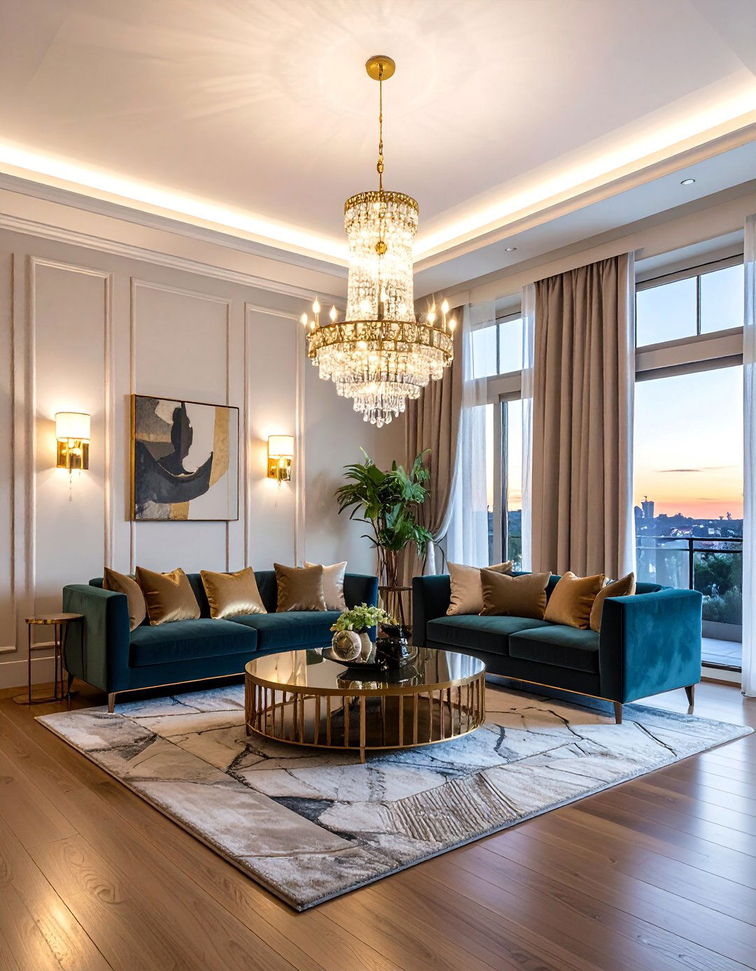 Layered Lighting in an Art Deco Living Room - 25 Art Deco Living Room Ideas for a Luxurious Look