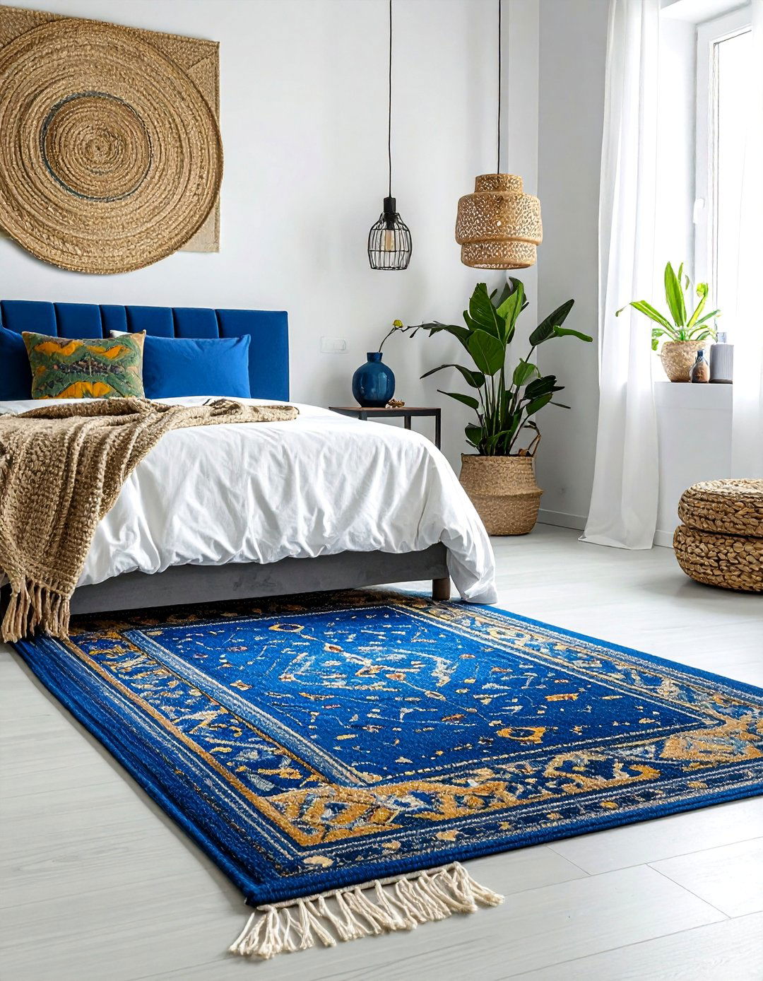 Layered Rugs in Complementary Colors - 30 Colorful Bedroom Ideas for a Vibrant Space