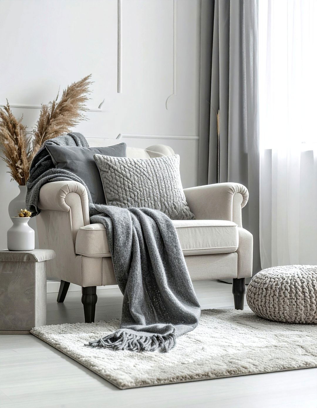 Layering Textures in Grey and Cream - 30 Grey and Cream Living Room Ideas for Elegance