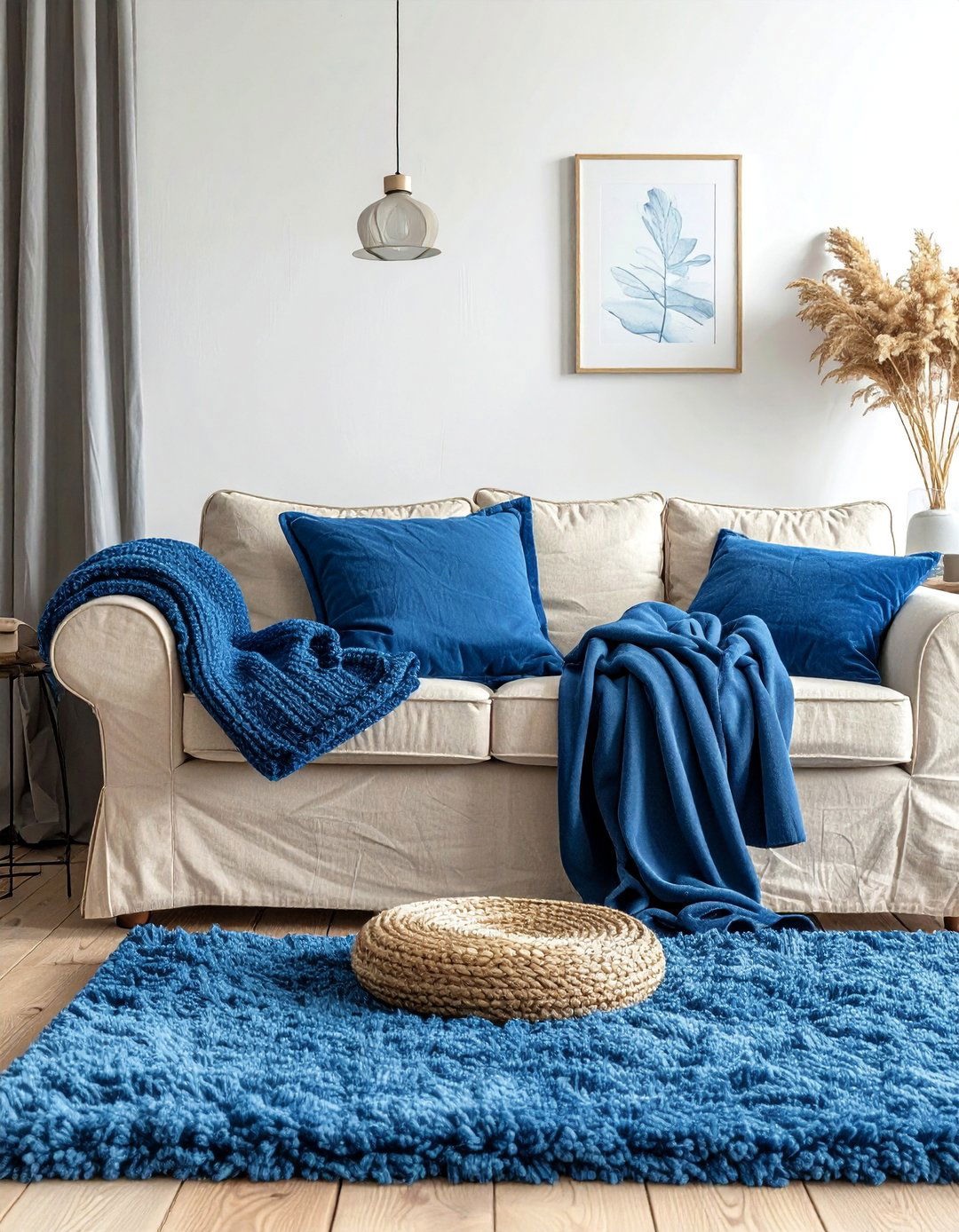 Layering Textures in a Blue and Beige Living Room - 20 Blue and Beige Living Room Ideas for a Calm Space