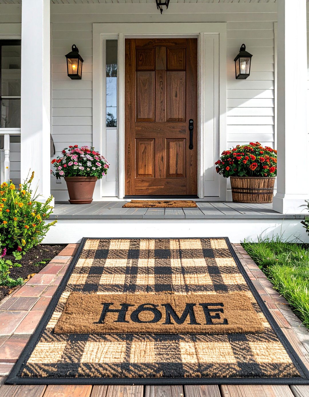 Layering Welcome Mats for a Rustic Front Porch - 25 Rustic Front Porch Ideas for a Welcoming Entryway