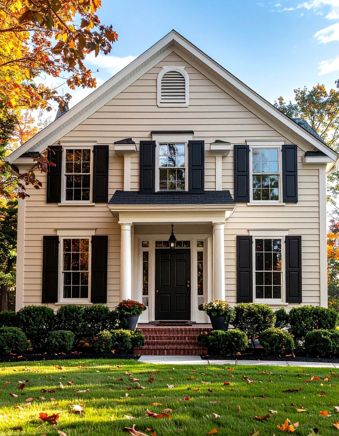 Light Beige Siding with Black Shutters - 30 Beige and Black House Exterior Ideas for Curb Appeal