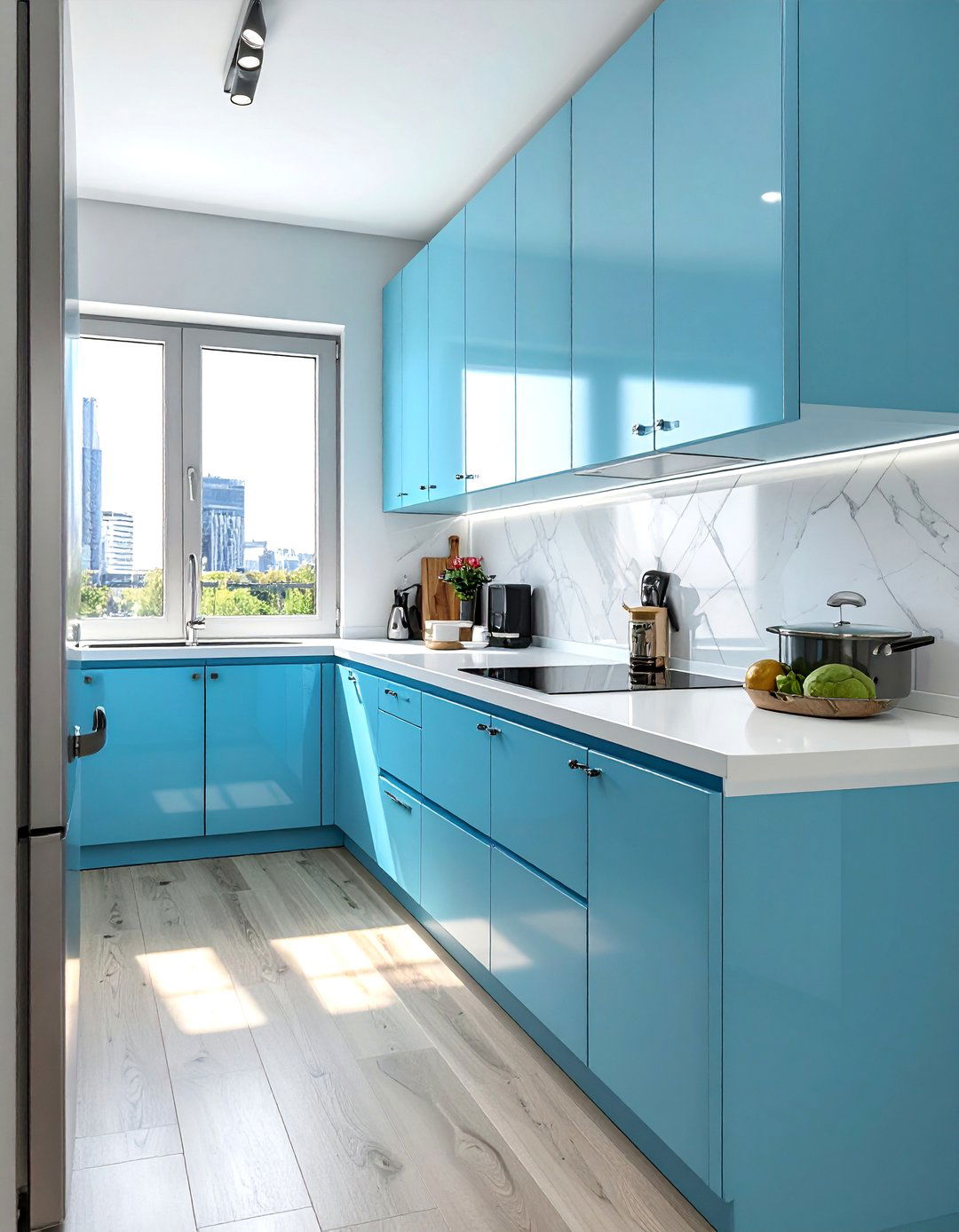 Light Blue Cabinets in a Small Kitchen Layout - 20 Light Blue Kitchen Cabinets Ideas for a Fresh Look