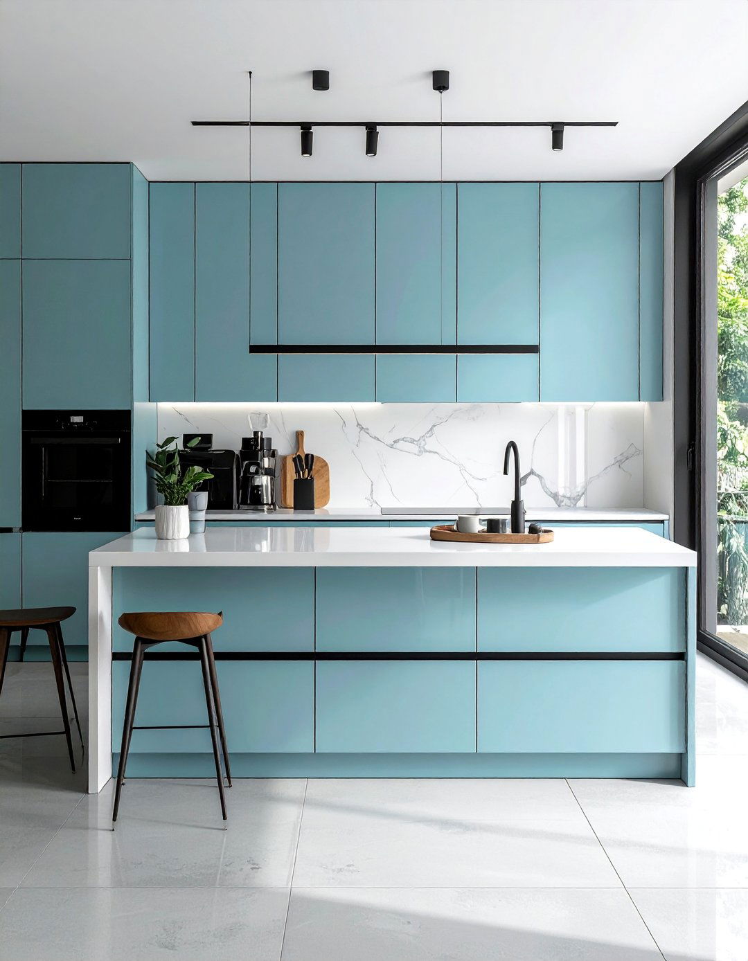 Light Blue Flat Panel Cabinets for a Modern Look - 20 Light Blue Kitchen Cabinets Ideas for a Fresh Look