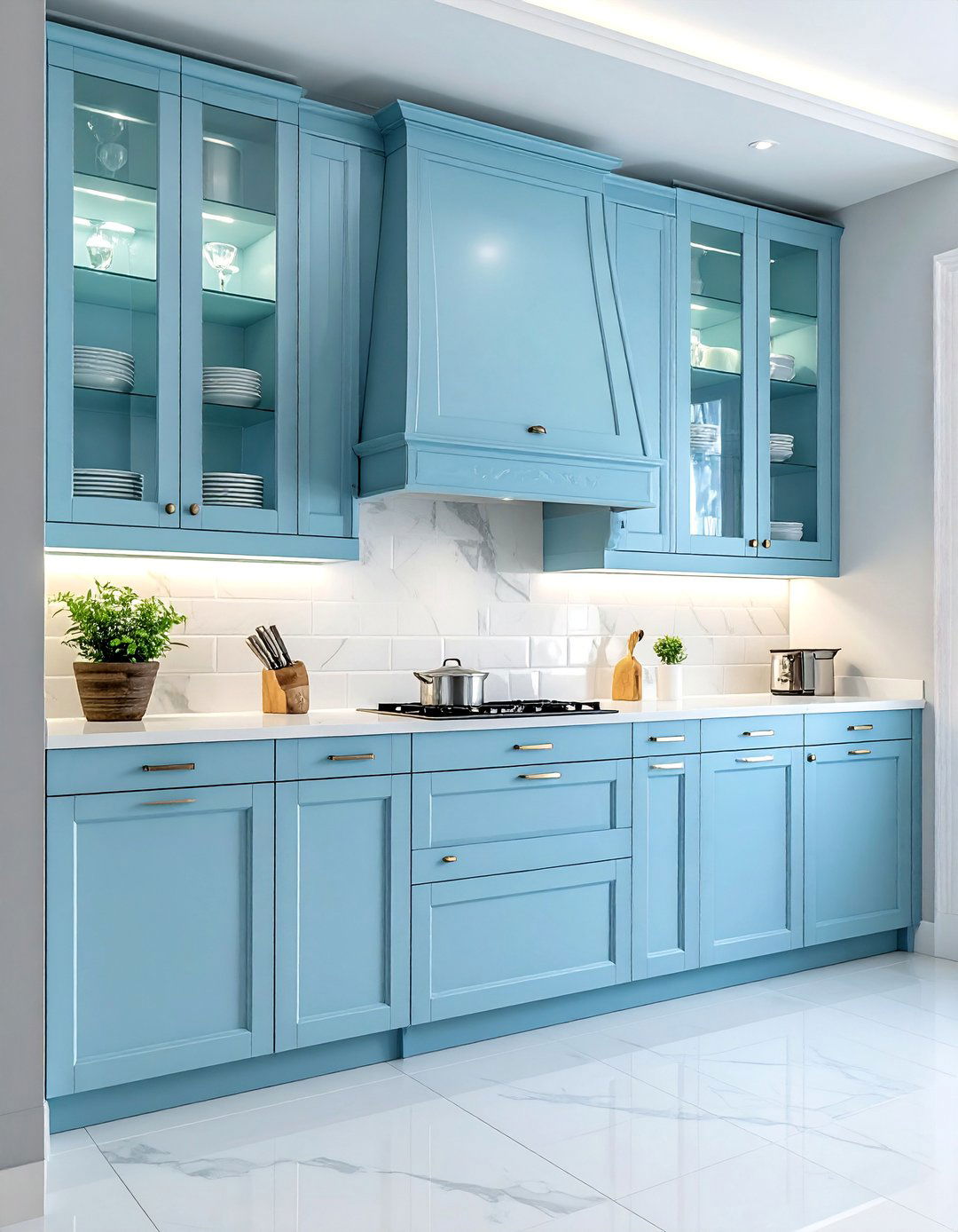 Light Blue Kitchen Cabinets with Glass Front Doors - 20 Light Blue Kitchen Cabinets Ideas for a Fresh Look