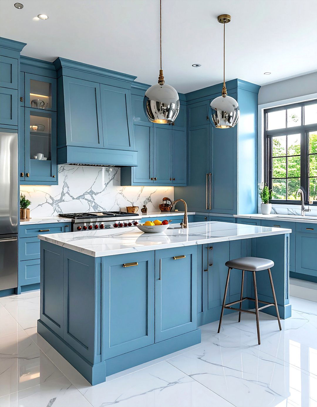 Light Blue Kitchen Cabinets with a Marble Countertop - 20 Light Blue Kitchen Cabinets Ideas for a Fresh Look