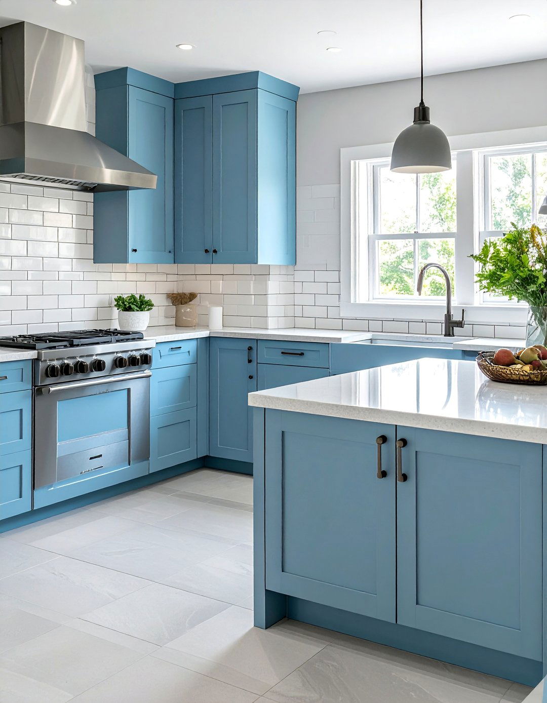 Light Blue Kitchen Cabinets with a White Subway Tile Backsplash - 20 Light Blue Kitchen Cabinets Ideas for a Fresh Look