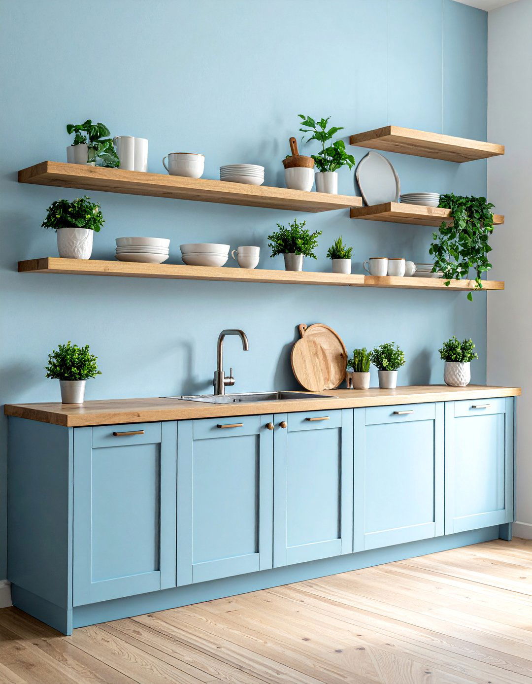 Light Blue Lower Cabinets with Open Shelving Above - 20 Light Blue Kitchen Cabinets Ideas for a Fresh Look
