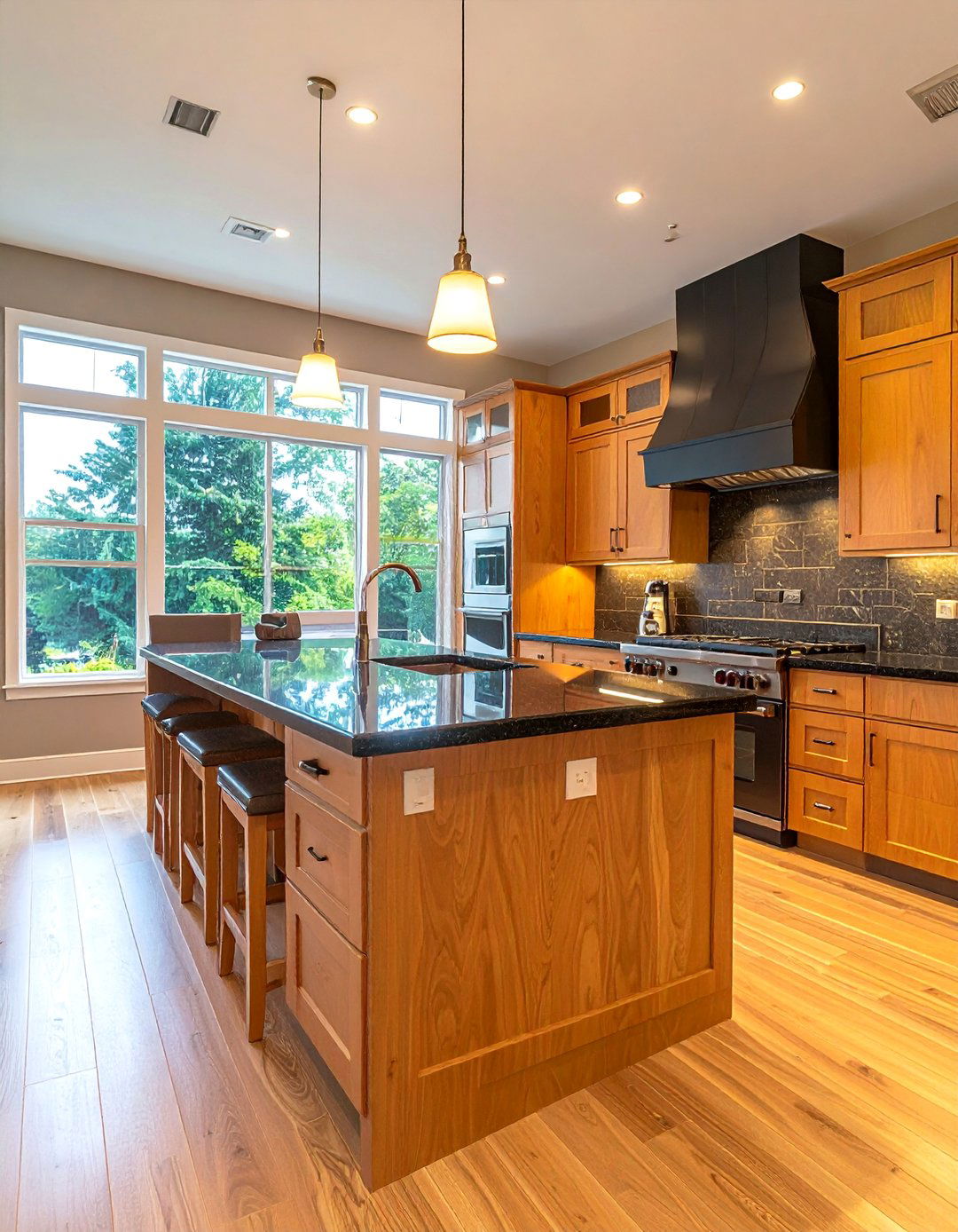 Light Brown Alder Cabinets with Polished Black Granite Countertops - 20 Kitchen with Brown Cabinets and Black Countertops