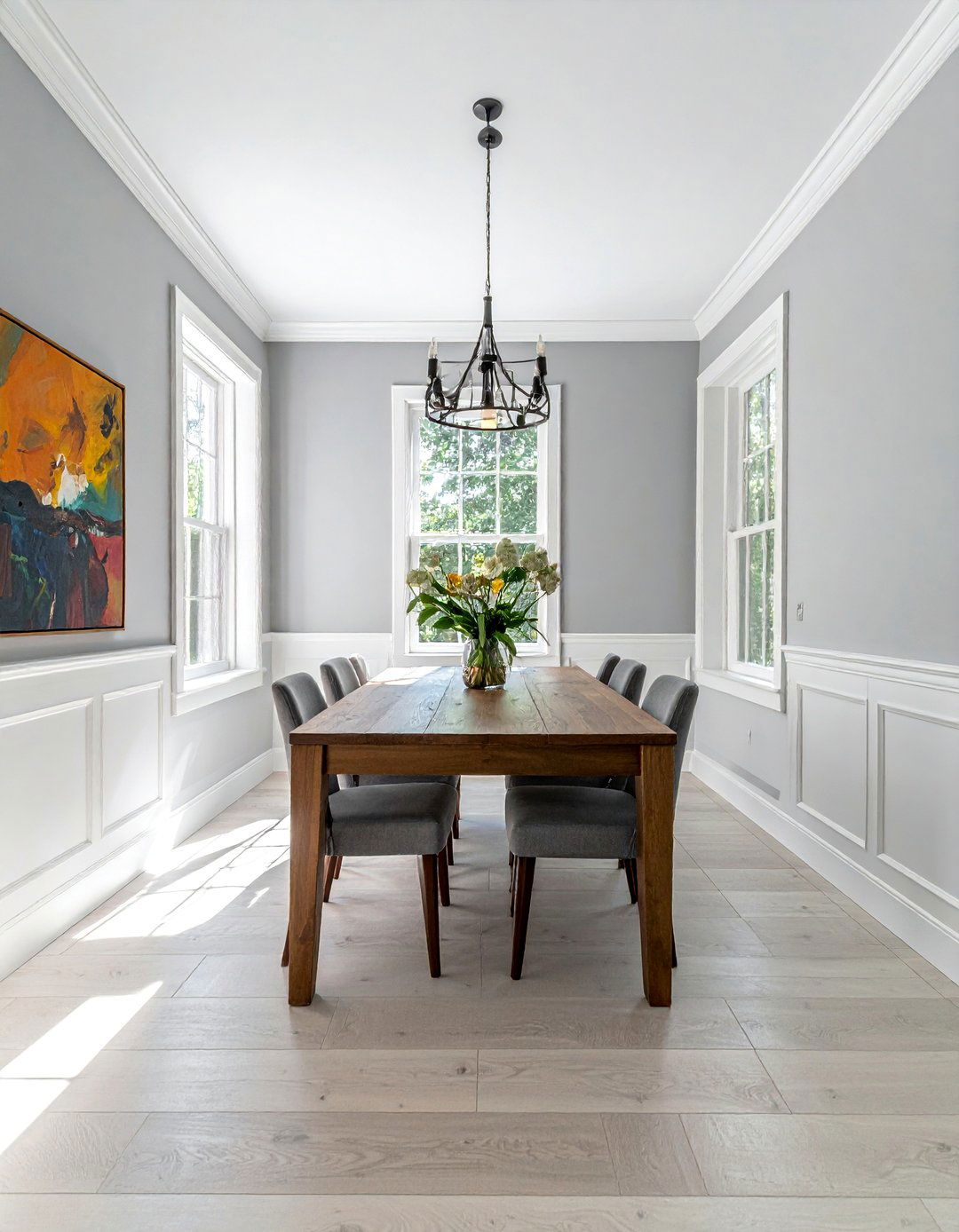 Light Gray Dining Room with Crisp White Trim - 25 Gray Dining Room Ideas for a Stylish Space