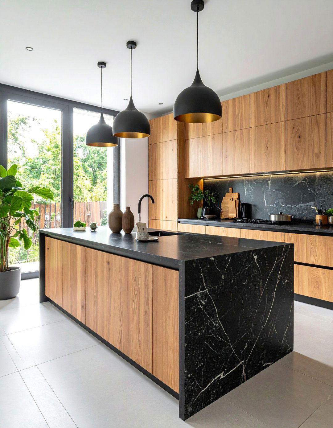Light Oak Cabinets with Leathered Black Marble Countertops - 20 Kitchen with Brown Cabinets and Black Countertops