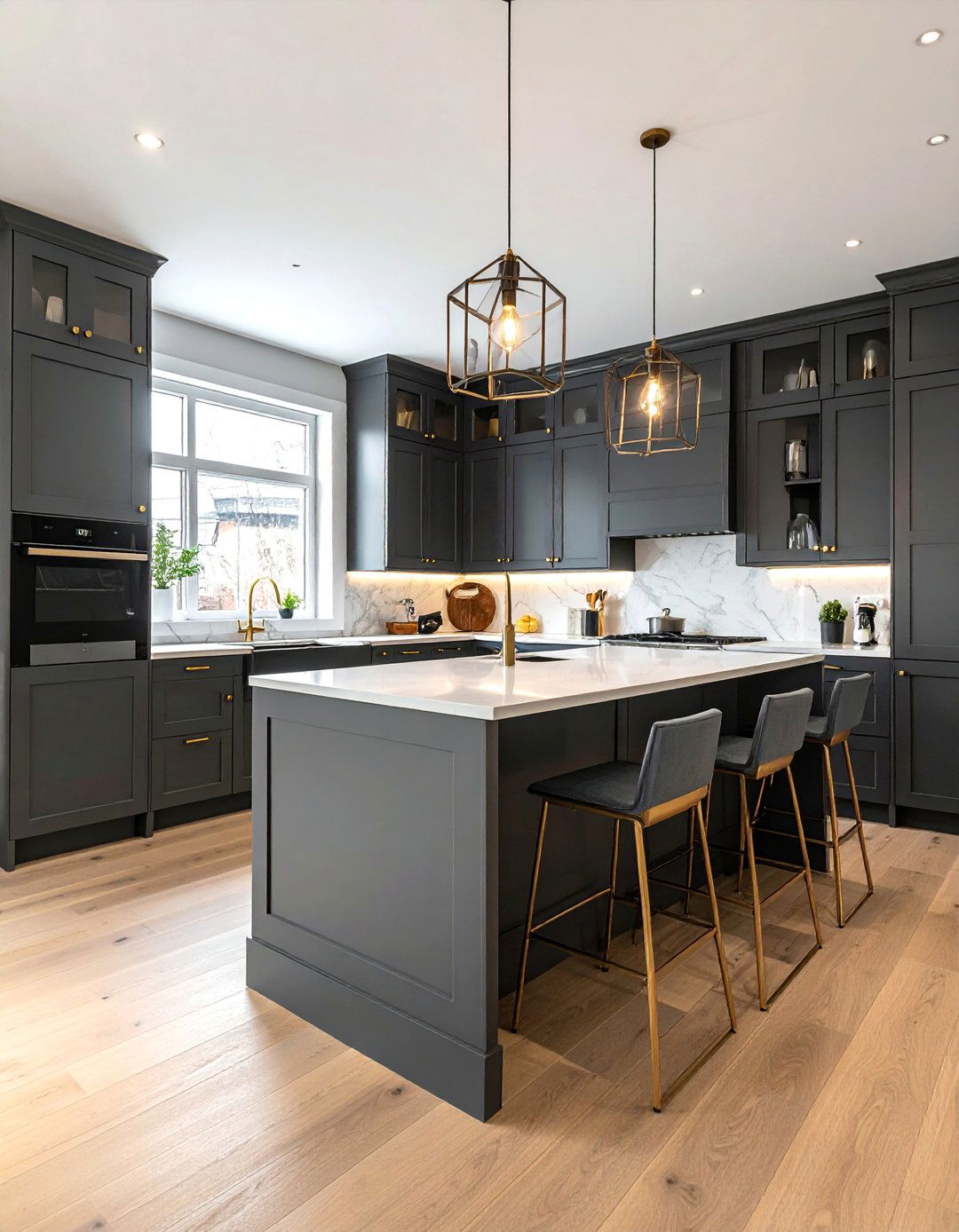 Light Wood Floor Kitchen Accented with Gold Hardware - 20 Light Wood Floor Kitchen Ideas for a Bright Space
