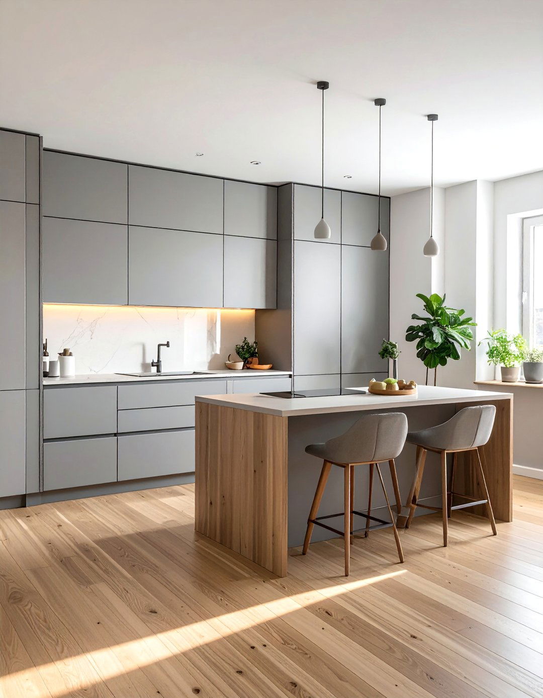 Light Wood Floor Kitchen Featuring a Large Pantry Wall - 20 Light Wood Floor Kitchen Ideas for a Bright Space
