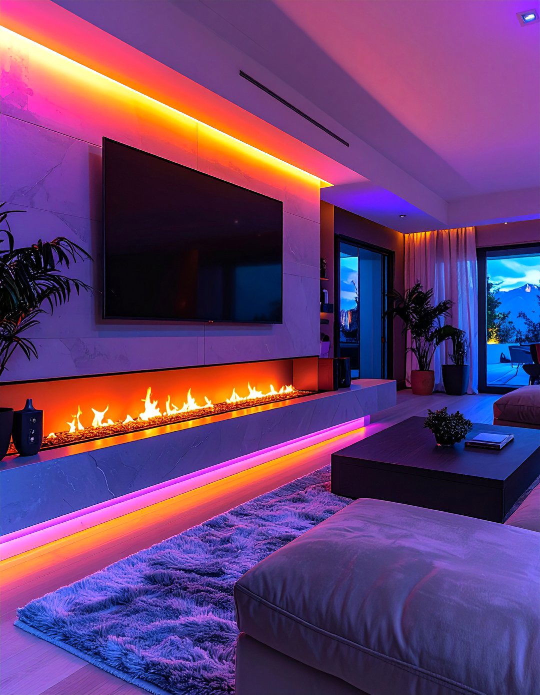 Linear Fireplace Accent Lighting Design - 20 Linear Fireplace Ideas With TV Above for Cozy Nights