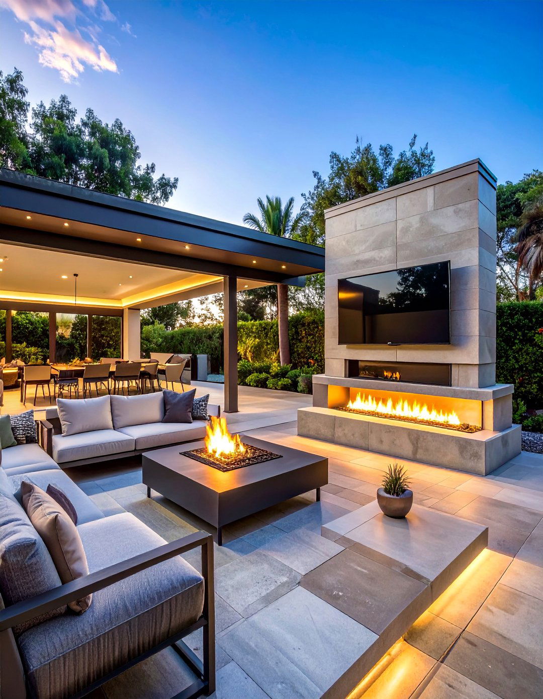 Linear Fireplace Outdoor Living Design - 20 Linear Fireplace Ideas With TV Above for Cozy Nights