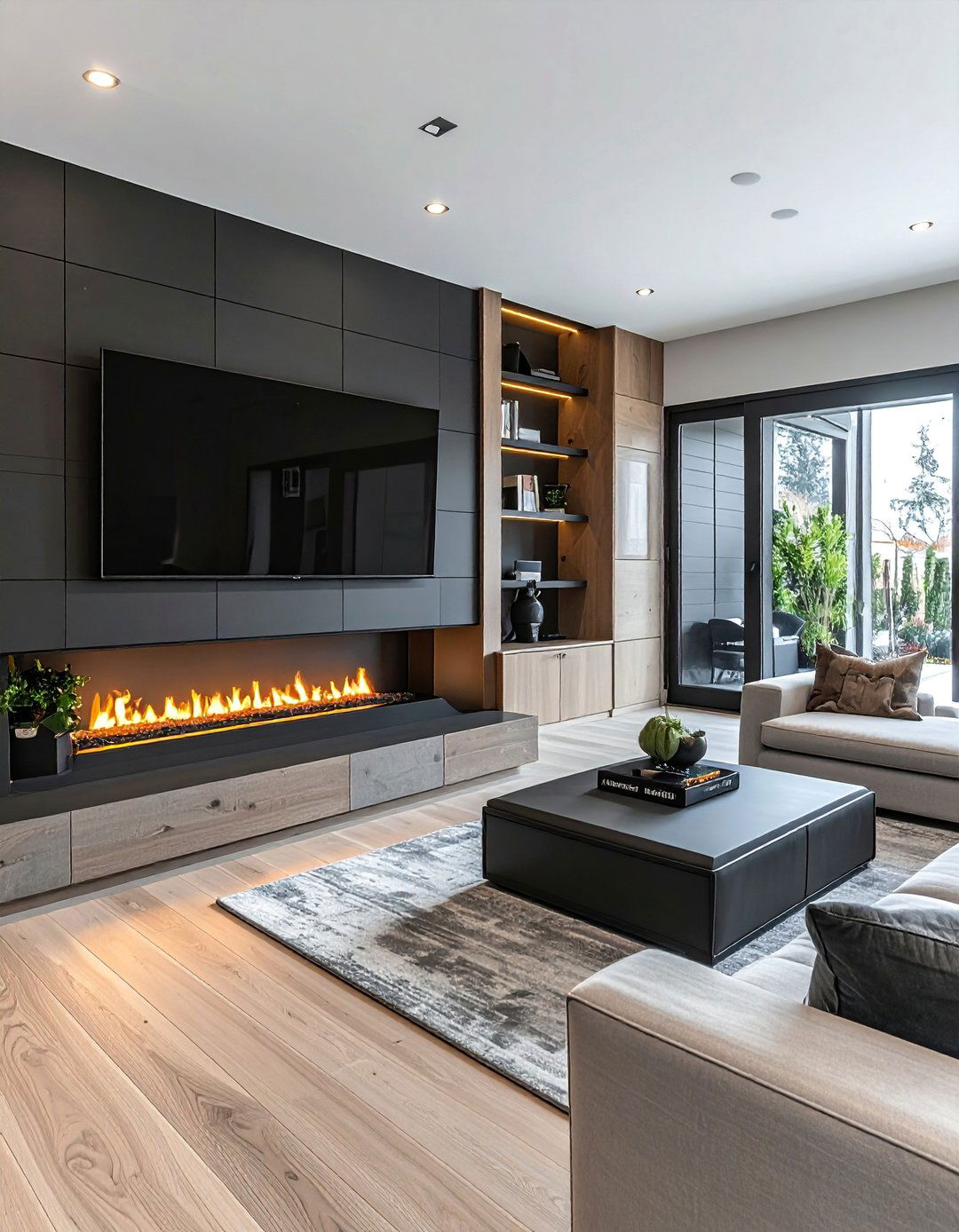 Linear Fireplace with Built in Storage - 20 Linear Fireplace Ideas With TV Above for Cozy Nights
