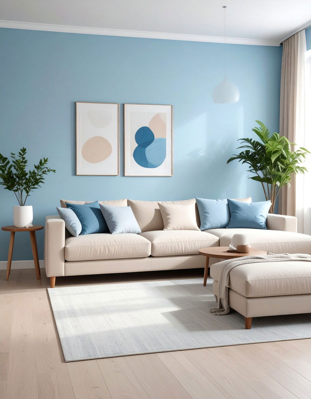 Living Room with Light Blue Walls and Beige Furniture - 20 Blue and Beige Living Room Ideas for a Calm Space