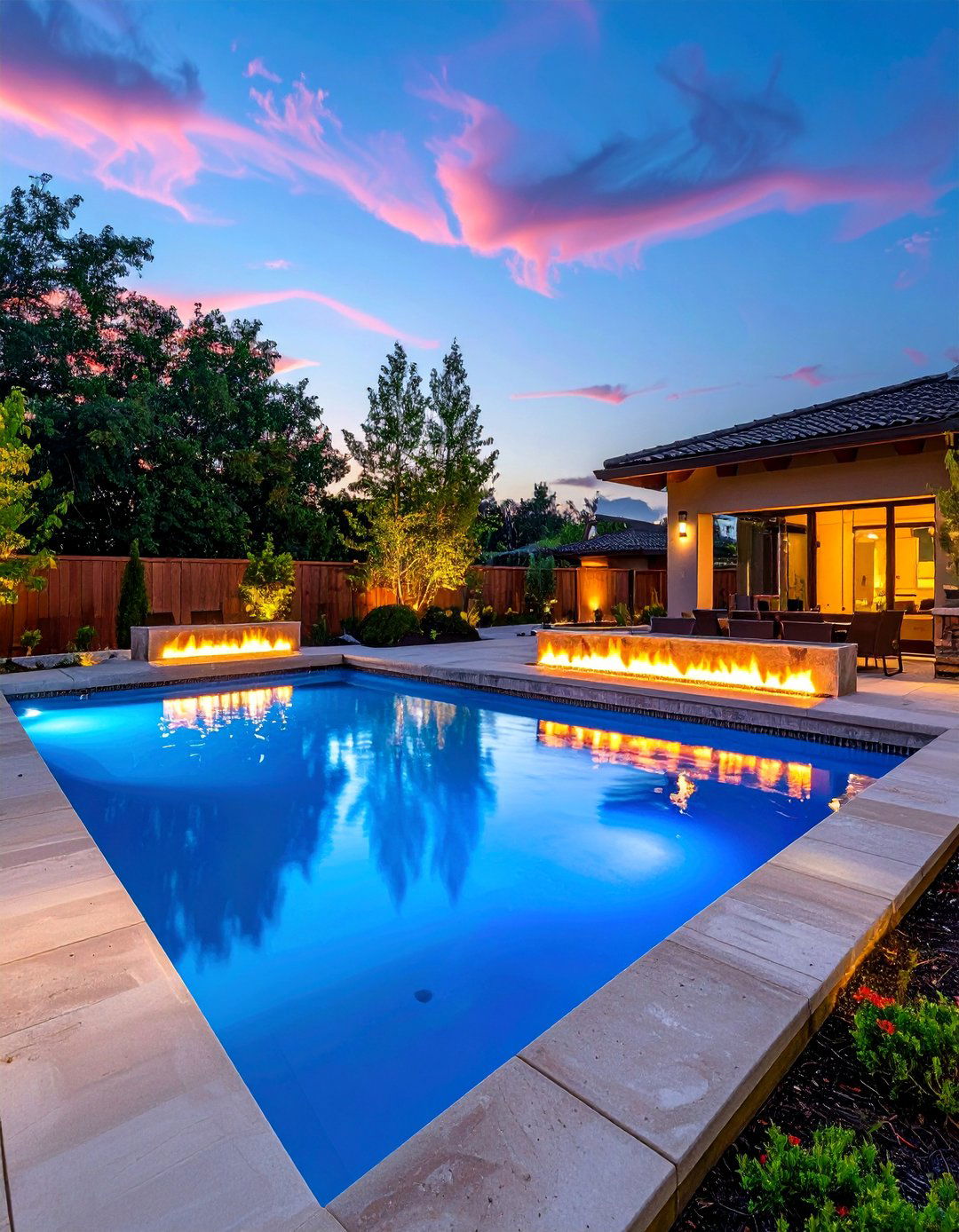 Luxury Pool with Fire and Water Features - 40 Backyard Pool Ideas for a Refreshing Summer Oasis