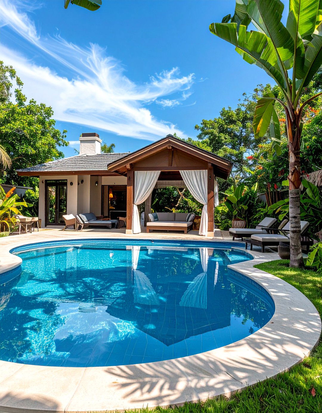Luxury Resort Pool with Cabana - 40 Backyard Pool Ideas for a Refreshing Summer Oasis