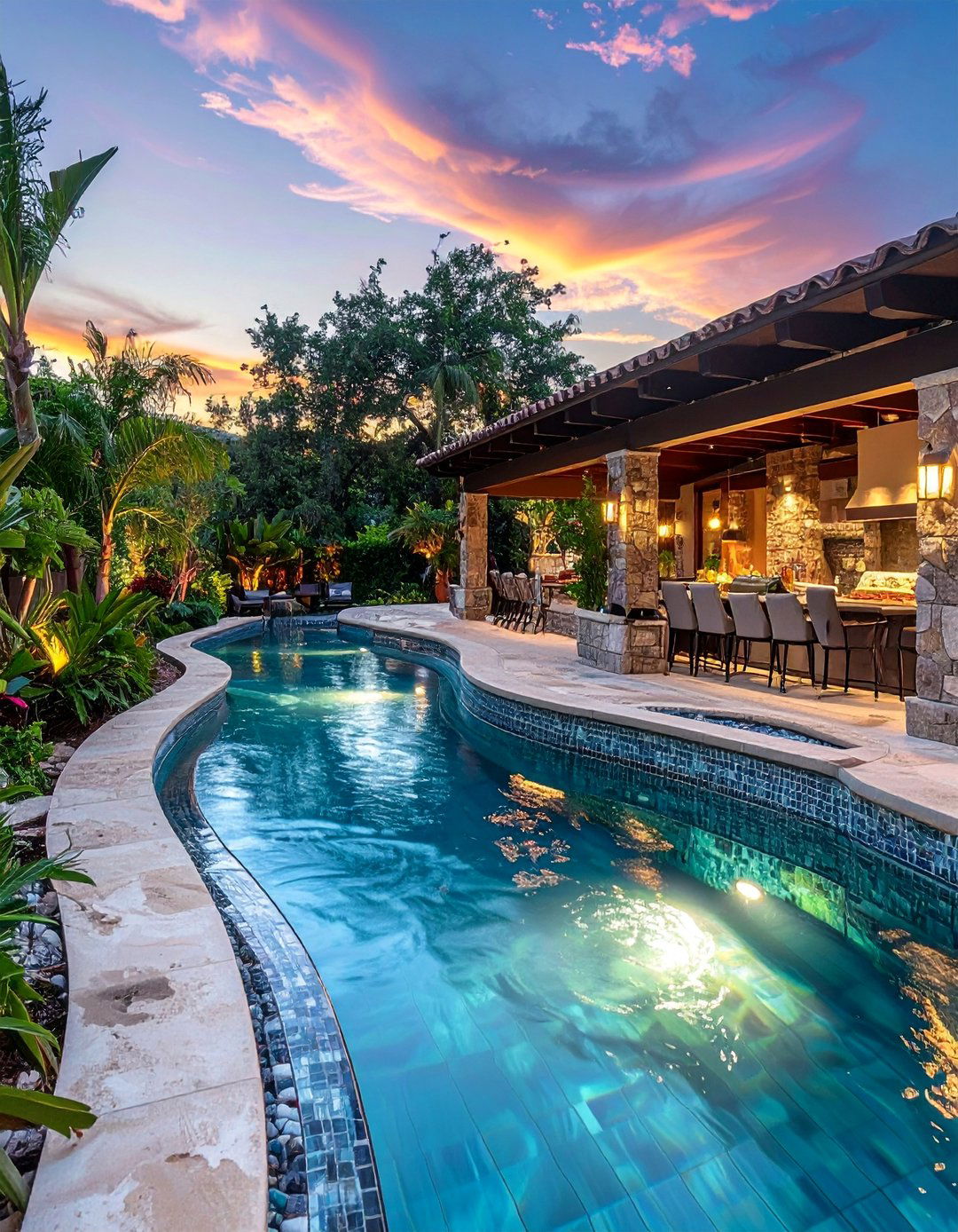 Luxury Resort Style Lazy River Paradise - 20 Lazy River Swimming Pool Ideas for Backyard Bliss