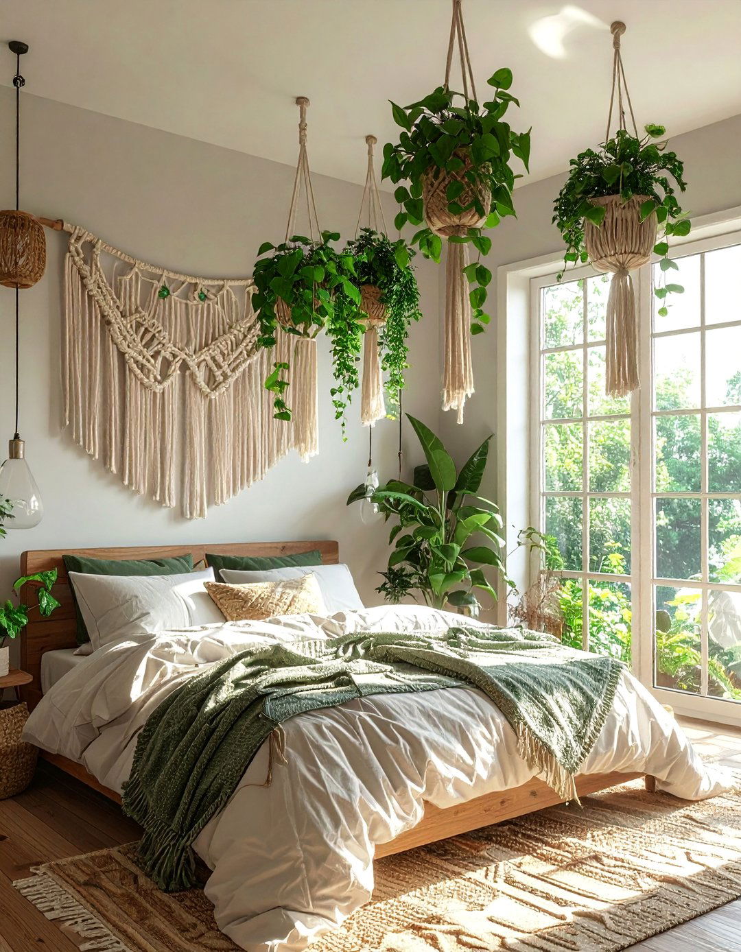 Macrame Plant Hangers for a Boho Bedroom - 40 Boho Bedroom Ideas for a Cozy and Eclectic Retreat