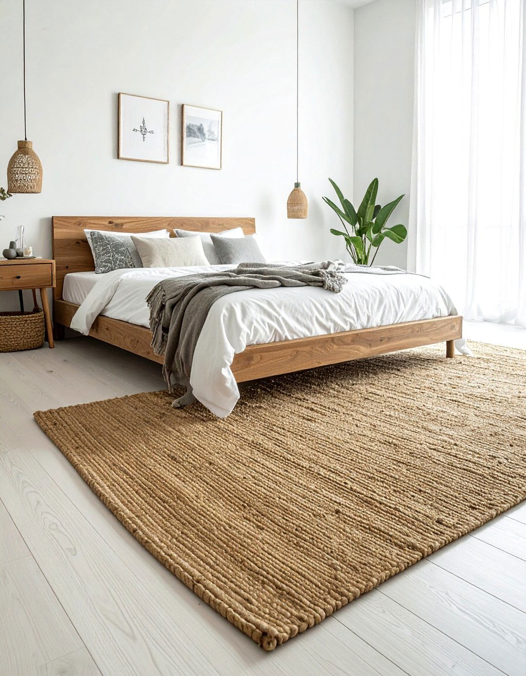 Magnolia Bedroom Anchored by a Jute Area Rug - 20 Magnolia Bedroom Ideas for a Serene Retreat