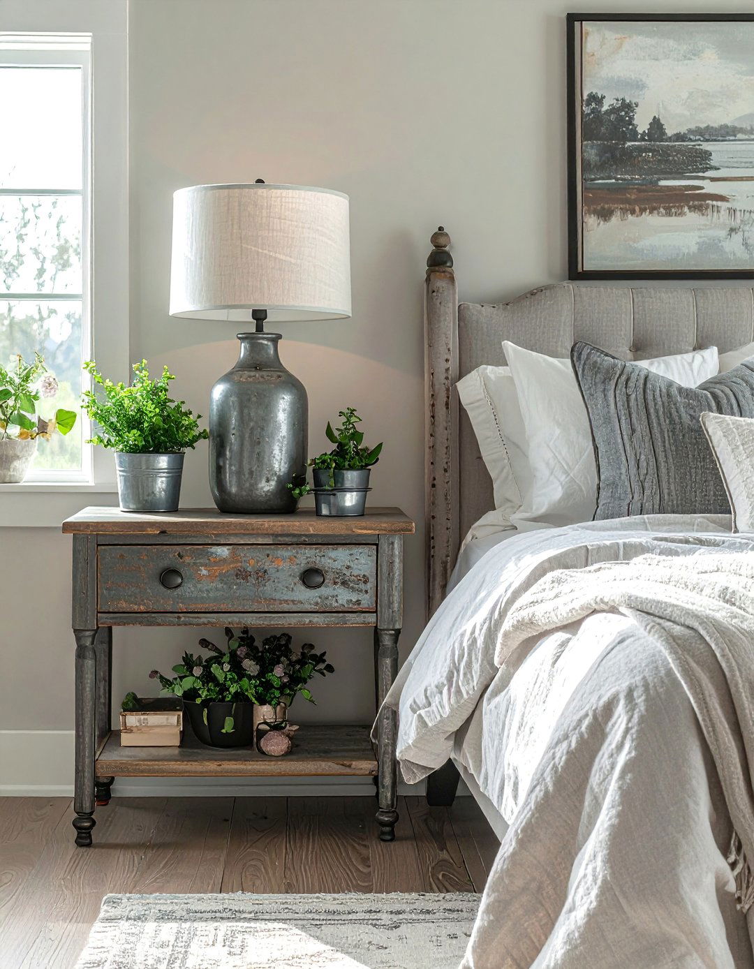 Magnolia Bedroom with Galvanized Metal Accents