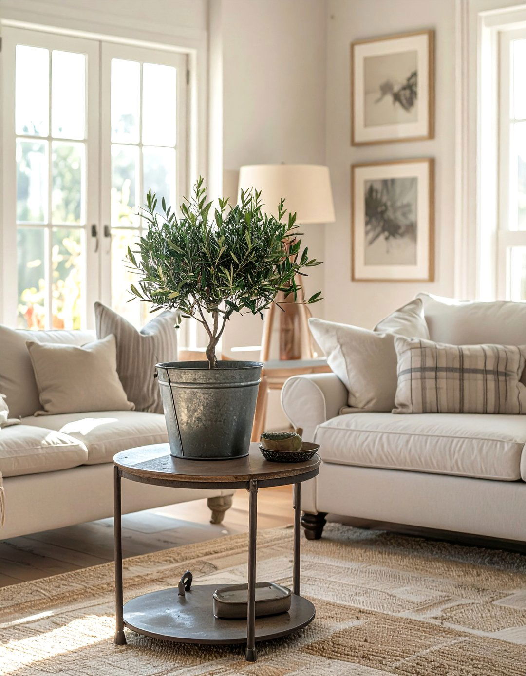 Magnolia Living Room with Galvanized Metal Accents - 20 Magnolia Living Room Ideas for a Cozy Feel