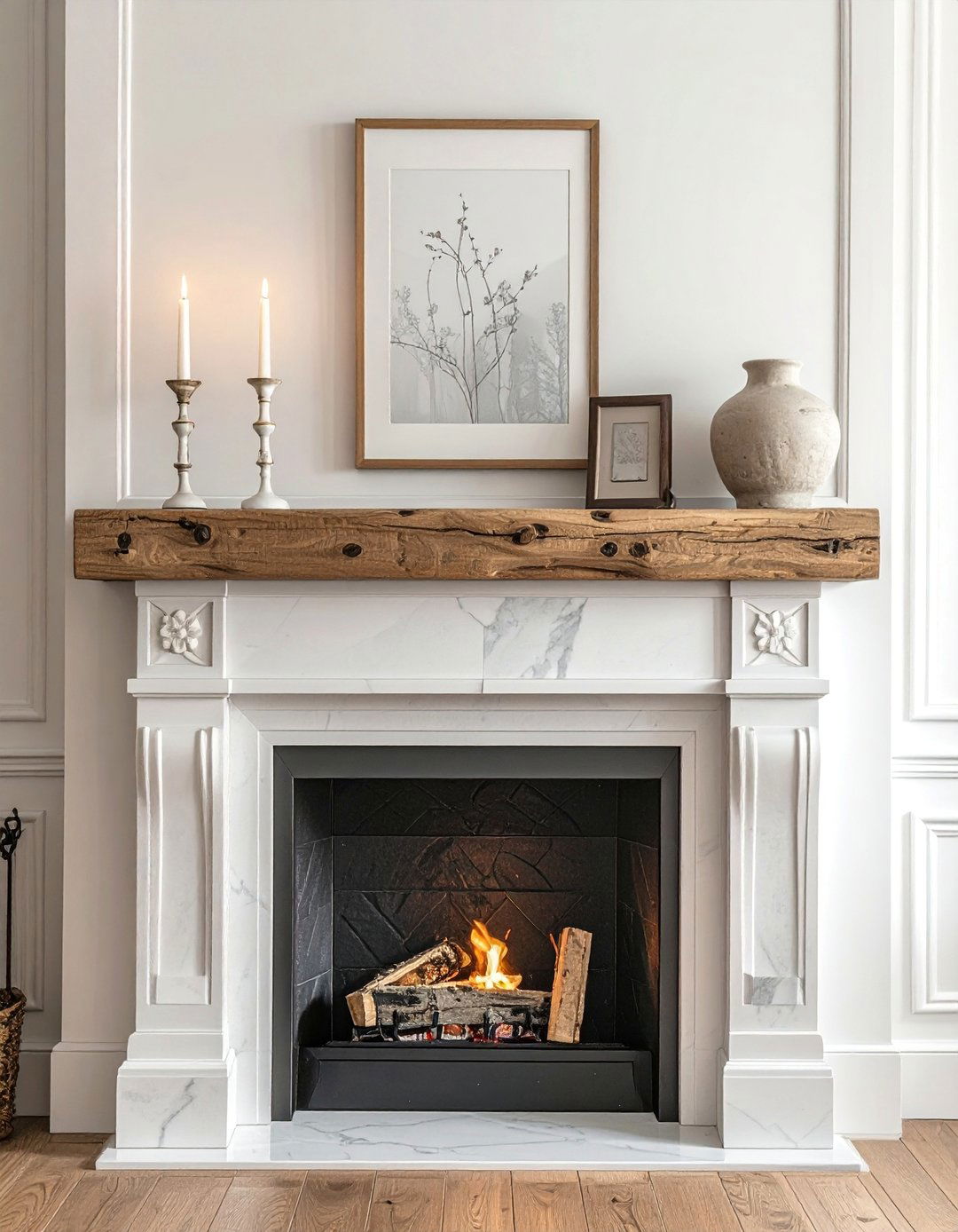 Magnolia Living Room with a Functional Fireplace Mantel - 20 Magnolia Living Room Ideas for a Cozy Feel