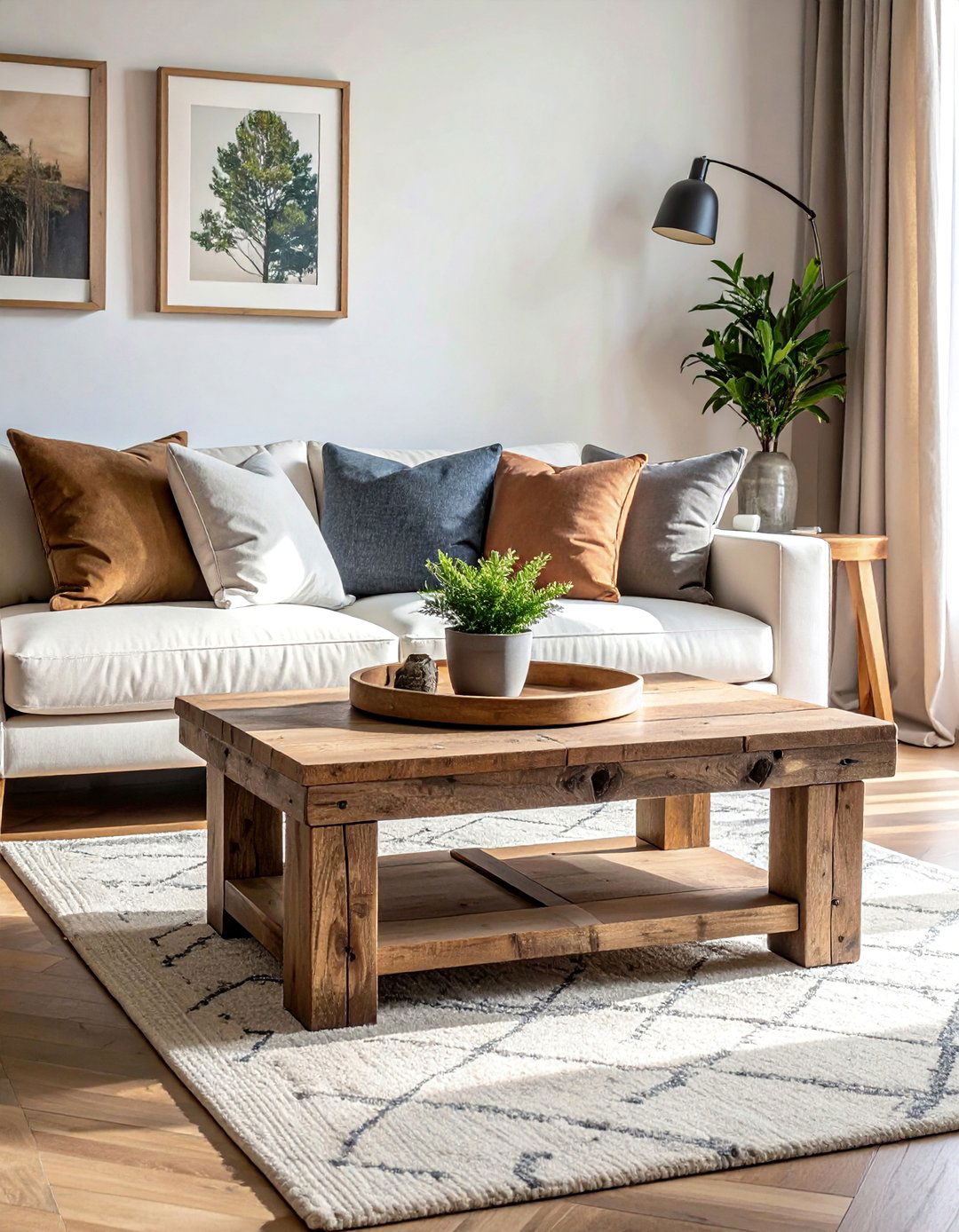 Magnolia Living Room with a Rustic Coffee Table - 20 Magnolia Living Room Ideas for a Cozy Feel