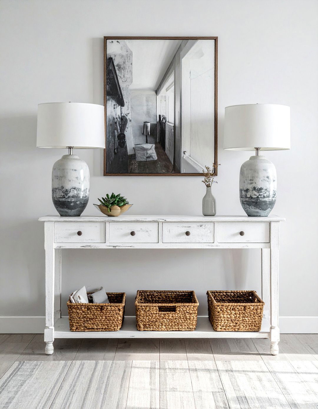 Magnolia Living Room with a Statement Console Table - 20 Magnolia Living Room Ideas for a Cozy Feel