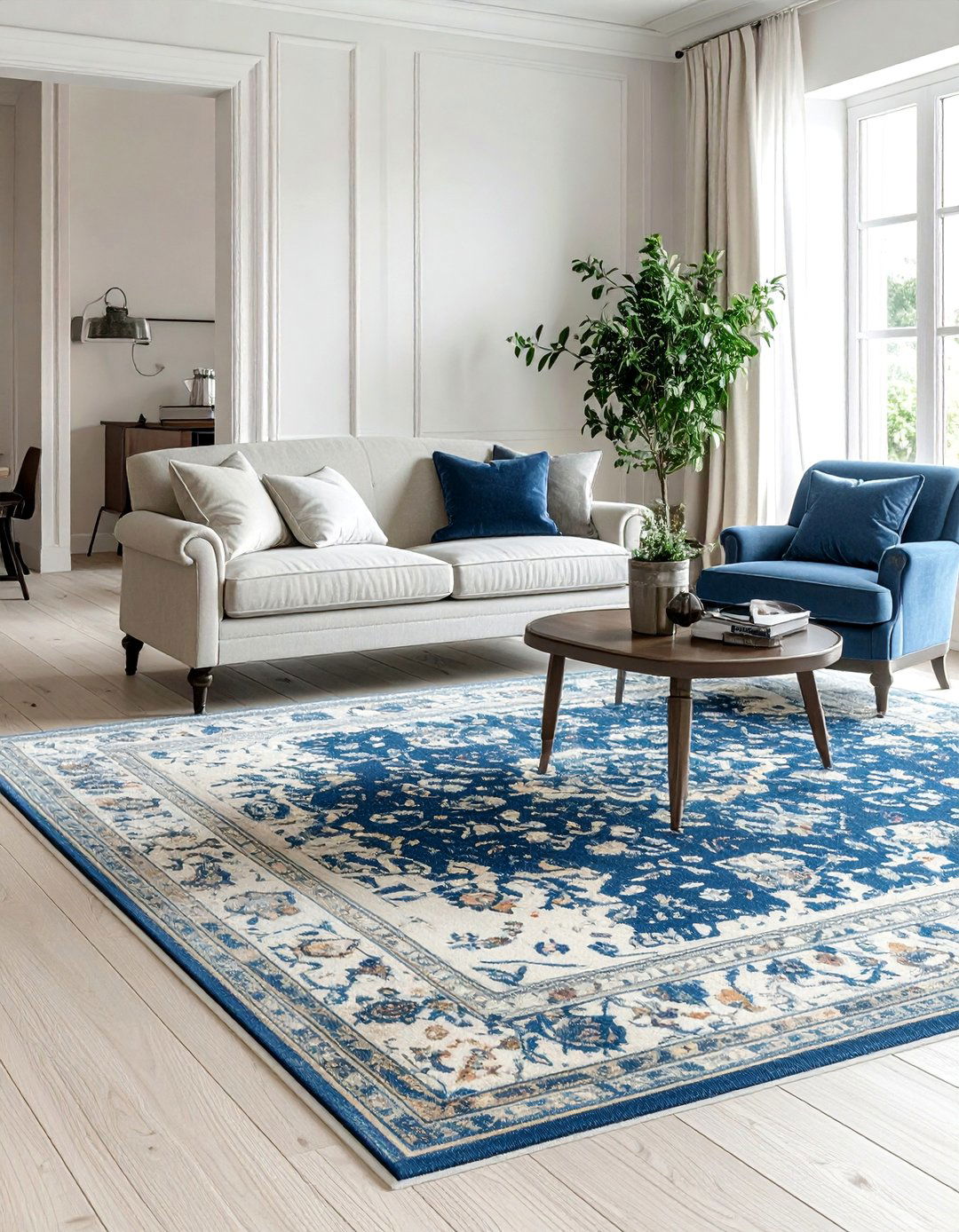 Magnolia Living Room with a Vintage Inspired Rug - 20 Magnolia Living Room Ideas for a Cozy Feel