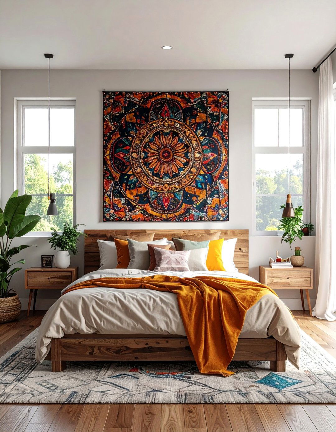 Mandala Tapestry as a Boho Bedroom Feature - 40 Boho Bedroom Ideas for a Cozy and Eclectic Retreat