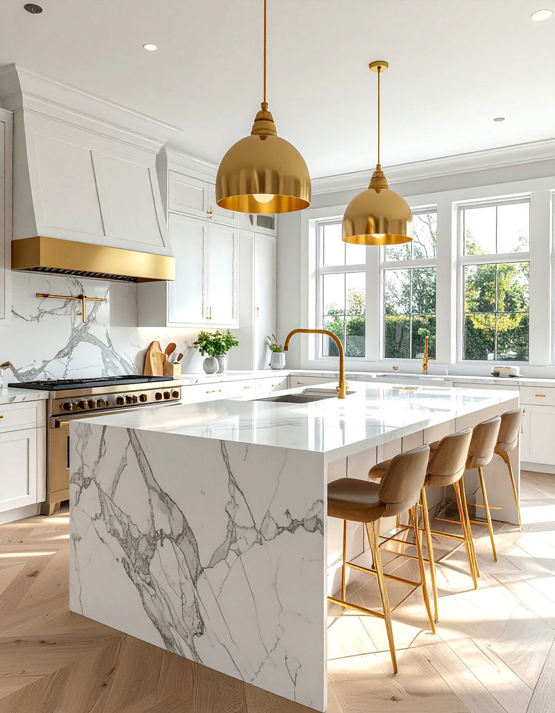 Marble Kitchen Island with Brass Accents - 20 Luxury Kitchen Island Ideas for a Stunning Space