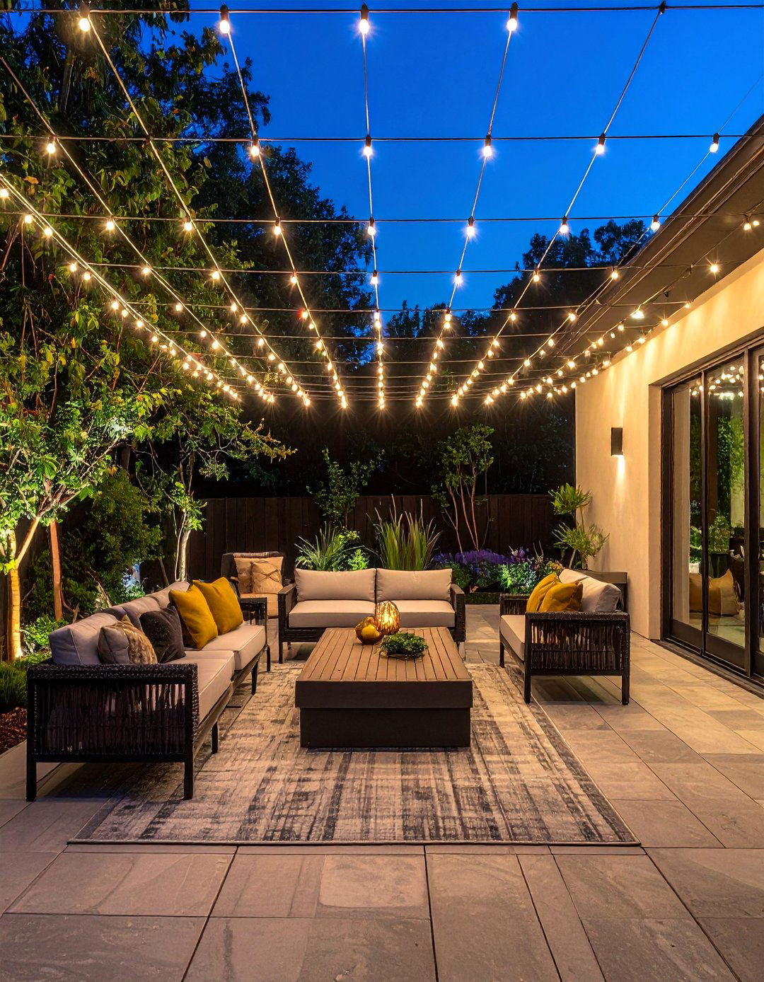Market Style Overhead Grid - 40 Patio String Light Ideas to Illuminate Your Nights