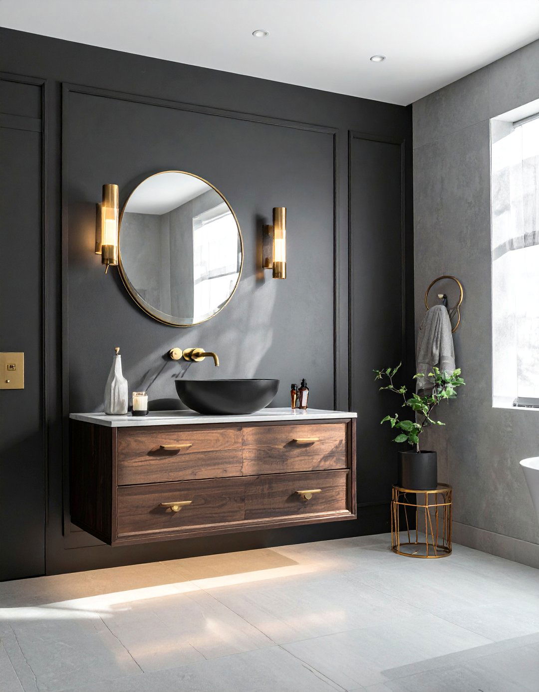 Matte Black Accent Wall Bathroom - 40 Bathroom Paint Ideas for a Fresh New Look