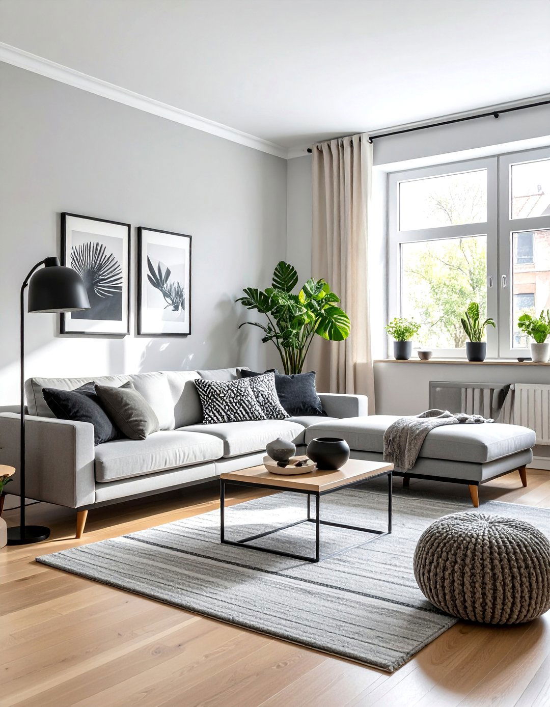 Matte Black Accents in a Grey and Cream Scheme - 30 Grey and Cream Living Room Ideas for Elegance