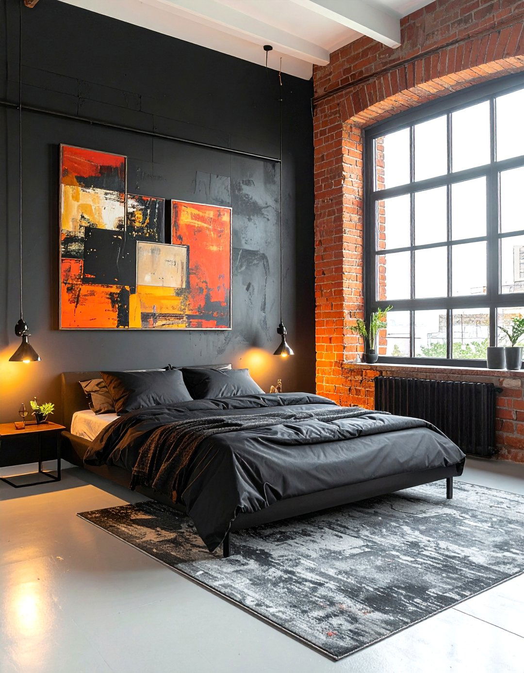 Matte Black Bedroom Paired with Exposed Brick - 20 Matte Black Bedroom Ideas for a Sleek Look